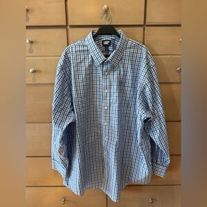 Lands' End Men's Casual Blue and White Checkered Collared Button Down Shirt 3XL